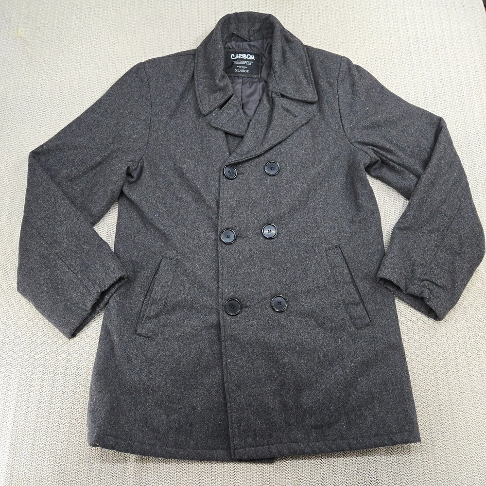 Carbon Pea Coat Mens Extra Large Gray Notch Collar Wool Blend Button Front